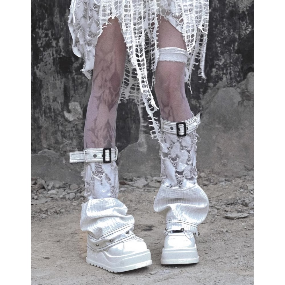 The Madhouse White Punk Leg Warmers by Blood Supply (BSY155L)