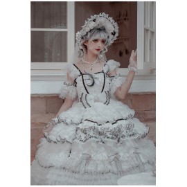 Dark Night Stars Black & White Hime Lolita Dress by Cat Fairy (CF32)