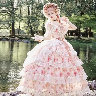 Pink Rose Petal Letter Hime Lolita Dress by Cat Fairy (CF37)