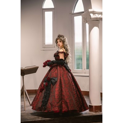 Burgundy Floral Hime Lolita Dress (PWT02)