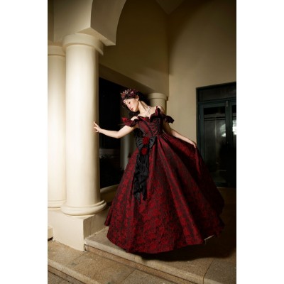 Burgundy Floral Hime Lolita Dress (PWT02)