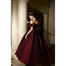 Burgundy Floral Hime Lolita Dress (PWT02)