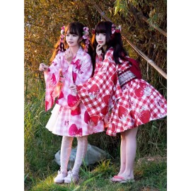 Strawberry Party Wa Lolita Kawaii Yukata Set By To Alice (TA02)