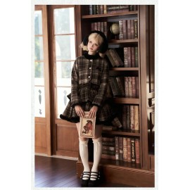 Red Tea Mocha Tweed Check Kawaii JSK Outfit by Withpuji (Wj206)