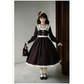 Miss Brown Floral Embroidery Classic Lolita by Withpuji (Wj208)