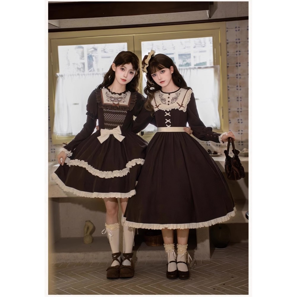 Miss Brown Floral Embroidery Classic Lolita by Withpuji (Wj208)