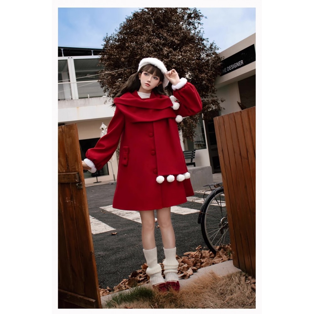 Faux Two-Piece Fleece Wool Coat By Withpuji (Wj209)