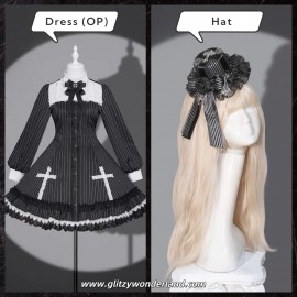 Gothic Striped Cross Lolita Dress OP by Black Shamrock (BSR01)