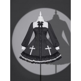 Gothic Striped Cross Lolita Dress OP by Black Shamrock (BSR01)