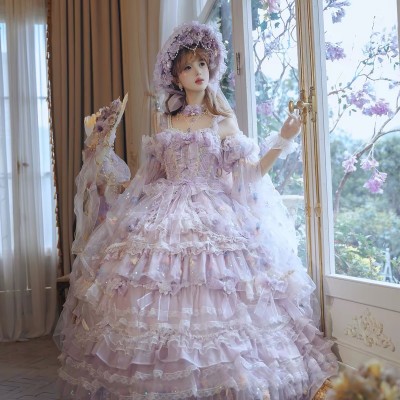 Runaway Princess (Purple) Hime Lolita Dress (Long-Length) by Cat Fairy (CF41)