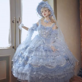 Runaway Princess (Blue) Hime Lolita Dress (Mid-Length) by Cat Fairy (CF42)