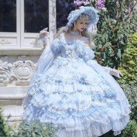 Runaway Princess (Blue) Hime Lolita Dress (Mid-Length) by Cat Fairy (CF42)