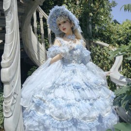 Runaway Princess (Blue) Hime Lolita Dress (Mid-Length) by Cat Fairy (CF42)