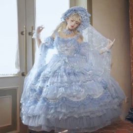 Runaway Princess (Blue) Hime Lolita Dress (Mid-Length) by Cat Fairy (CF42)