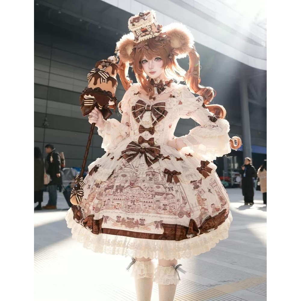 Chocolate Teddy Bear Sweet Lolita Dress by Dream Lolita (DLT05)