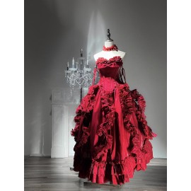 Blood-Red Feast Gothic Corset & Skirt Set Gown (SMR02)