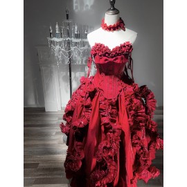 Blood-Red Feast Gothic Corset & Skirt Set Gown (SMR02)
