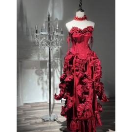 Blood-Red Feast Gothic Corset & Skirt Set Gown (SMR02)