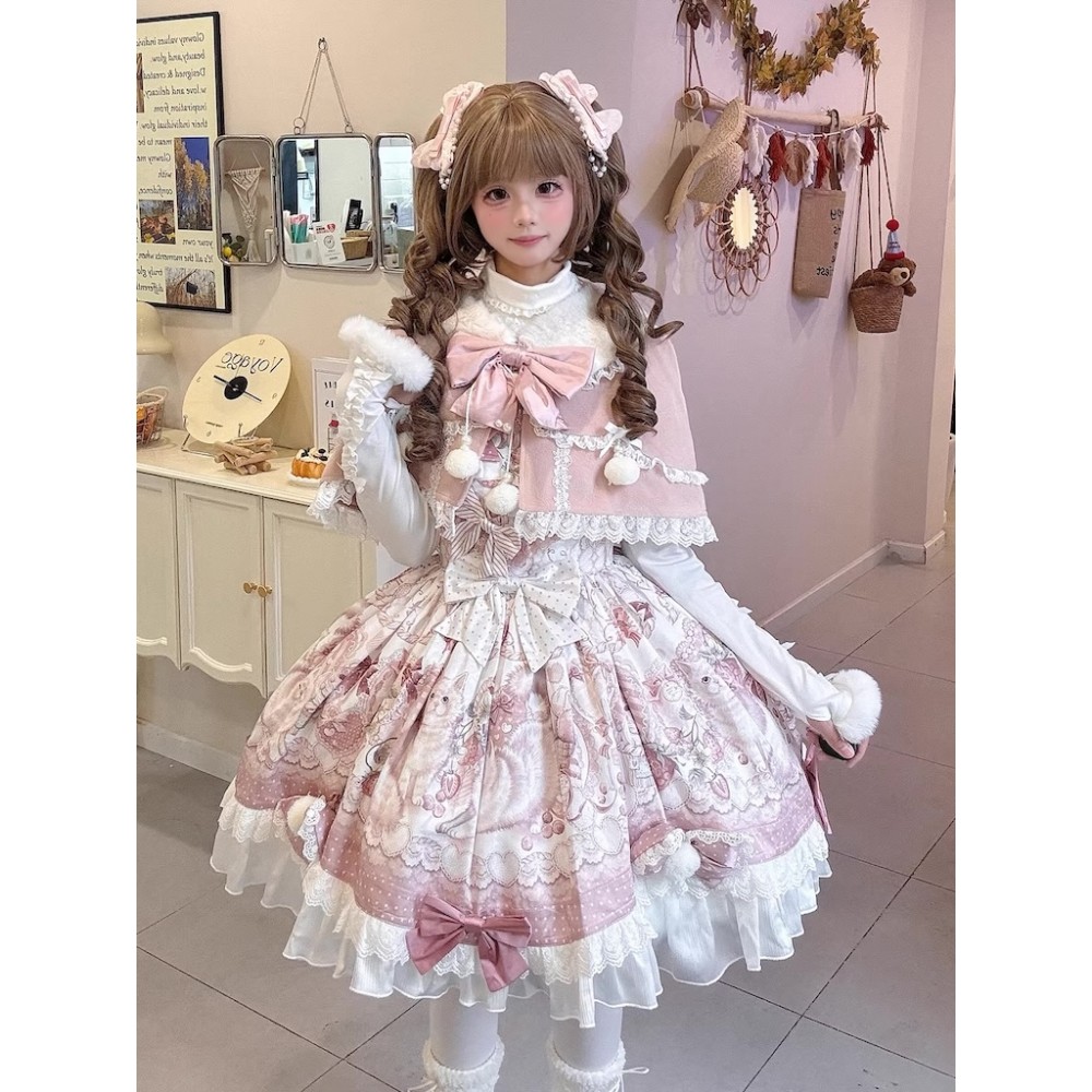 Winter Sweet Lolita Dress & Cape Outfit by Luxurious Sweet Cat (LSC01)