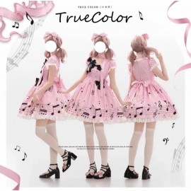 Musical Notes Short Sleeves Sweet Lolita Dress OP by TrueColor (TCR01)