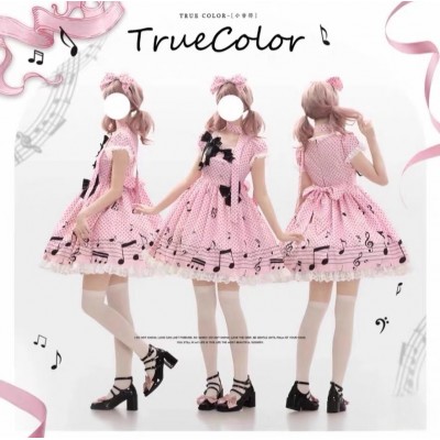Musical Notes Short Sleeves Sweet Lolita Dress OP by TrueColor (TCR01)