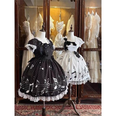 Musical Notes Short Sleeves Sweet Lolita Dress OP by TrueColor (TCR01)