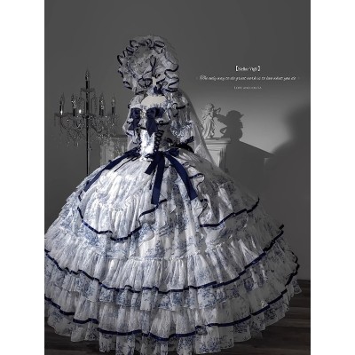 Rain Falling on Celadon Boned Classic Lolita Dress OP (XWM01)