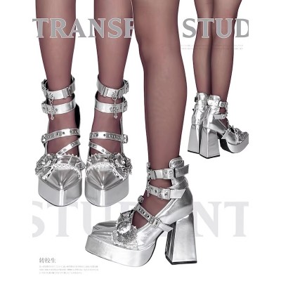 Lunar God Prayer Goth Punk Heels Shoes by Transfer Student (TSS02)