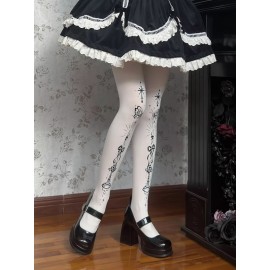 Candle Ode Butterfly Shadow Butterfly Candle White Gothic Tights (SOK03)