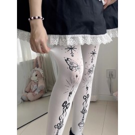 Candle Ode Butterfly Shadow Butterfly Candle White Gothic Tights (SOK03)