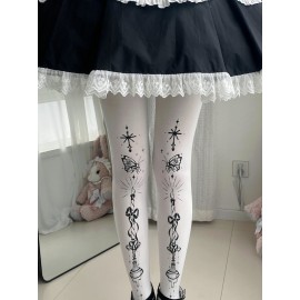 Candle Ode Butterfly Shadow Butterfly Candle White Gothic Tights (SOK03)