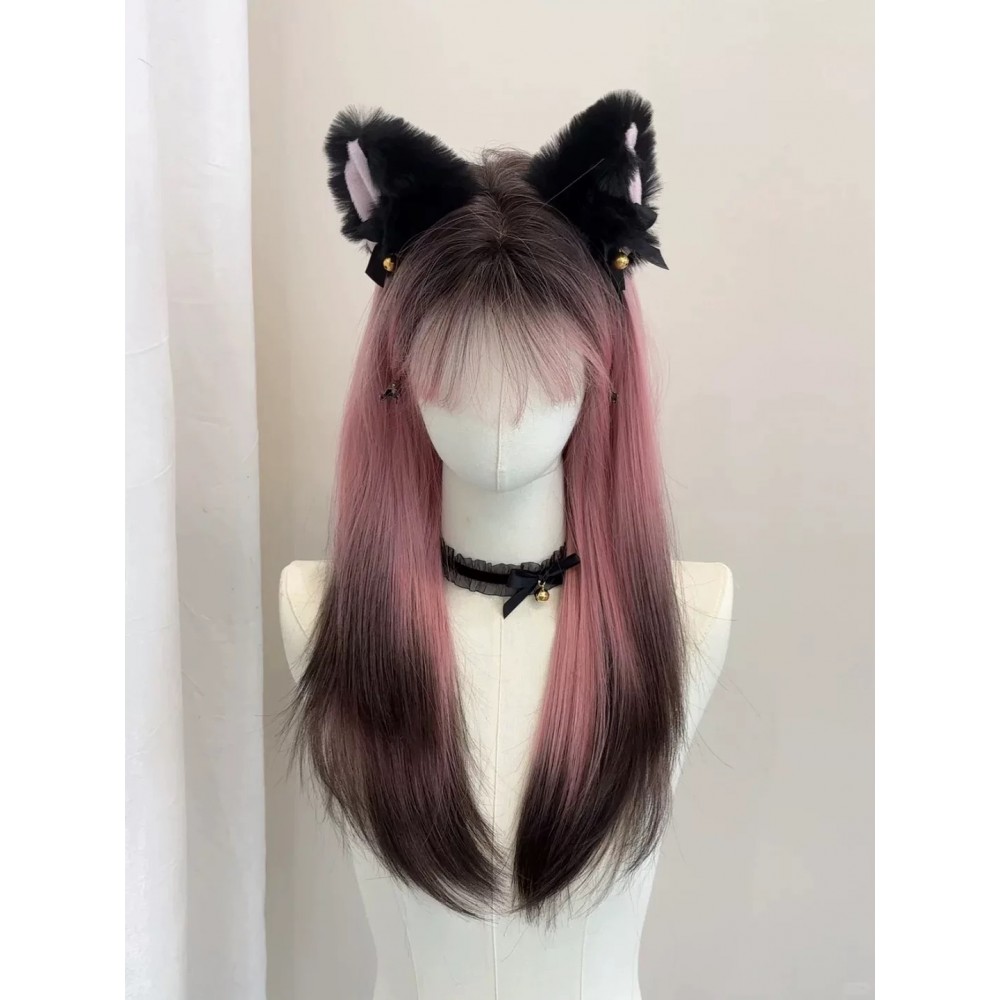 Siamese Cat Pink Gradient Black Long Wig (WIG02)