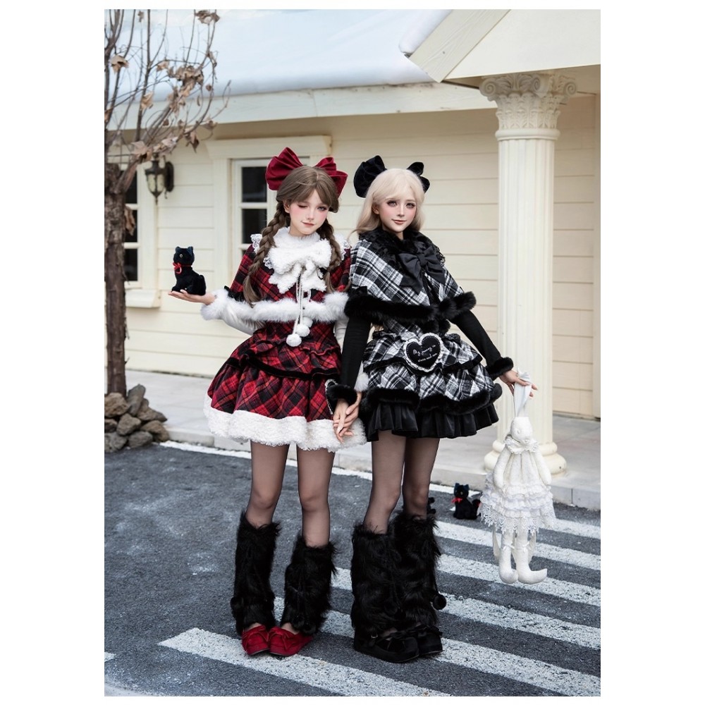 Snowy Night Wish Song Plaid Winter Lolita Outfit by With Puji (WJ236)