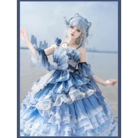 Blue Breath Jellyfish Gradient Classic Lolita Dress JSK 3pc Set by YingLuoFu (YLF09)