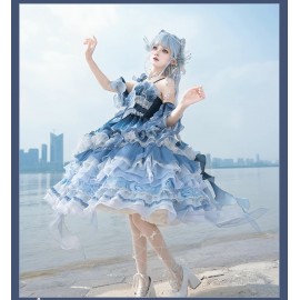 Blue Breath Jellyfish Gradient Classic Lolita Dress JSK 3pc Set by YingLuoFu (YLF09)