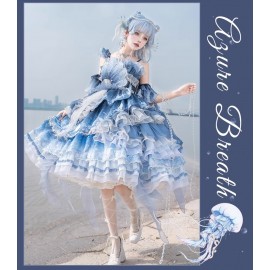Blue Breath Jellyfish Gradient Classic Lolita Dress JSK 3pc Set by YingLuoFu (YLF09)