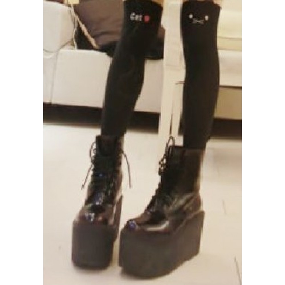 Black mid-calf lace up boots