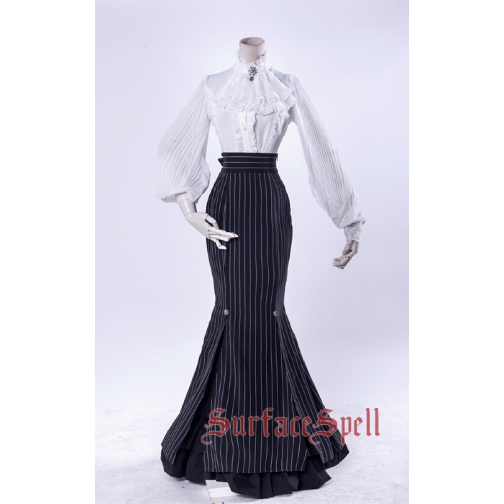 Surface Spell Fish Tail Striped Gothic Lolita Long Skirt