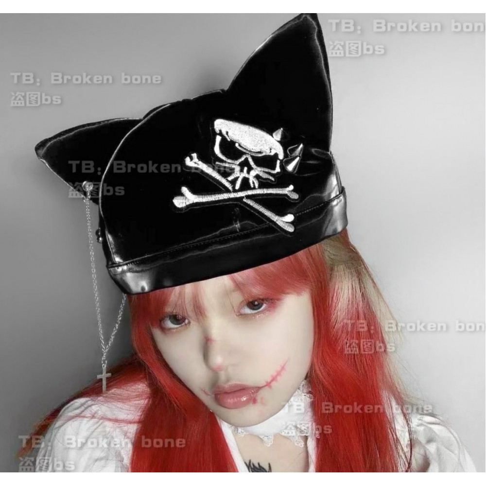 Cat Ear Skeleton Printed Punk Style Hat by Broken Bone (BBE10)