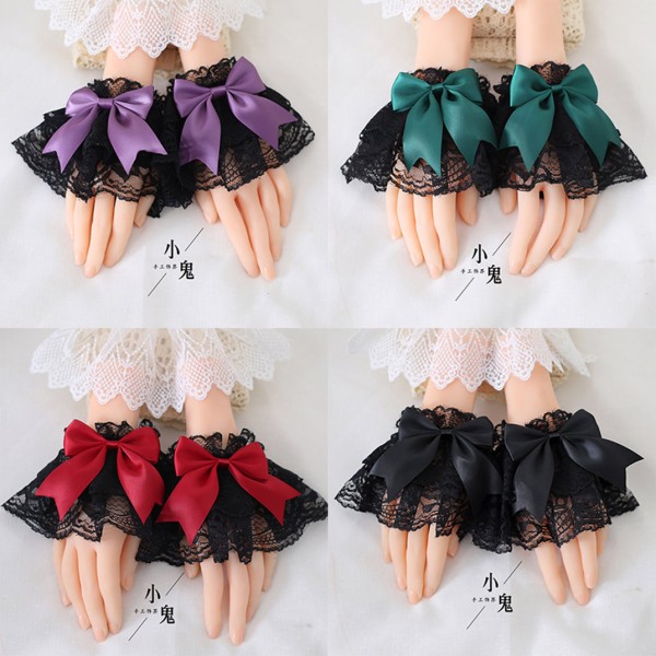 Ruffled Wrist Cuff Gothic Black Lace Gloves Fingerless 