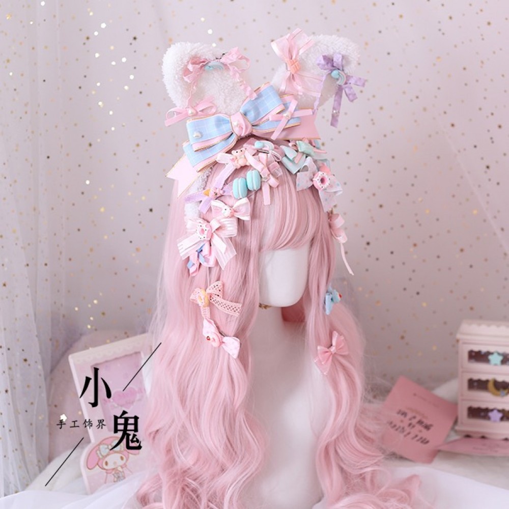 Fairy Kei Kawaii Bunny Ears Headband + 19 Hair Clips Set (LG29)