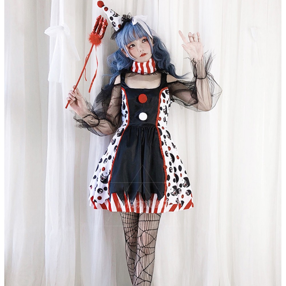 Halloween The Clown Dress + Hat + Choker Outfit (JYF17)