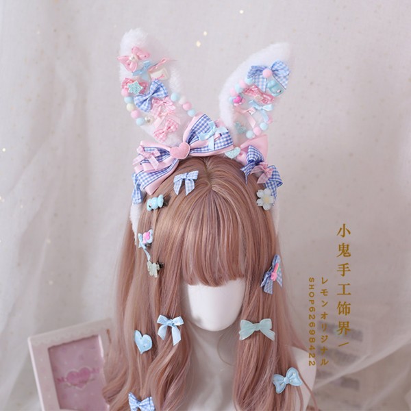 Kawaii Pastel Goth Bunny Plush Hair Clip - Kawaii Hair Candy