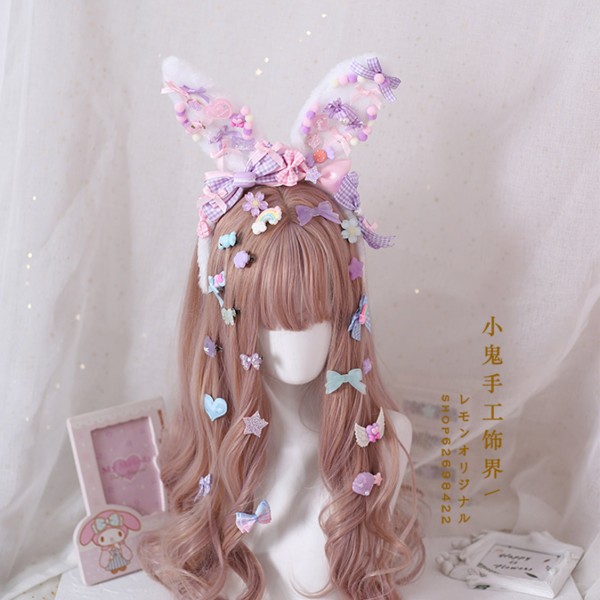 Kawaii Pastel Goth Bunny Plush Hair Clip - Kawaii Hair Candy