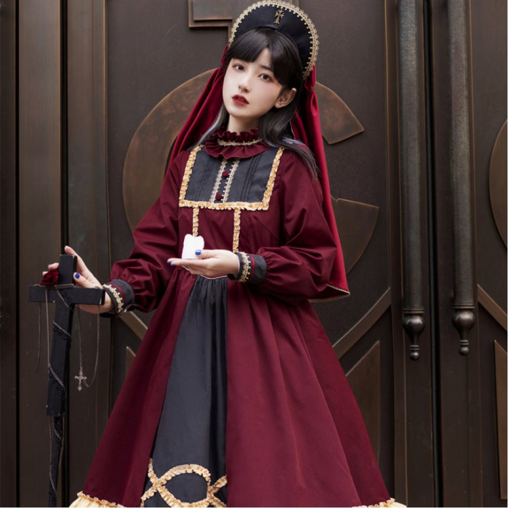 Ambitious Priestess Lolita Style Dress OP & Jacket & Headdress Set by Withpuji (WJ30)