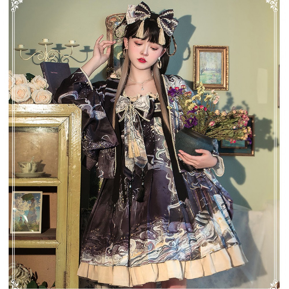The Peony Pavilion Wa Lolita Dress JSK Full Set by YingLuoFu (SF57)