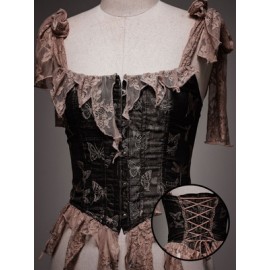 Dead Leaves At Dusk Gothic Boned Corset Strap Top by Blood Supply (BSY200D)