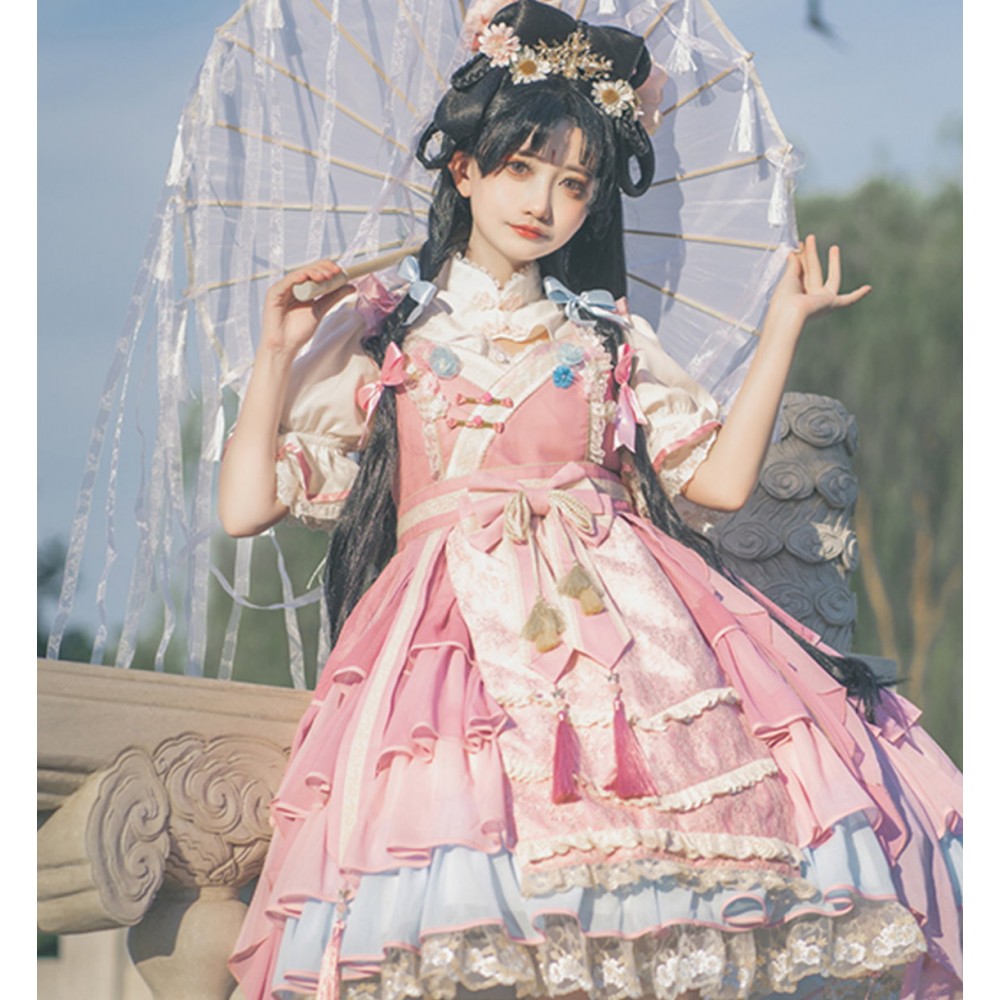 Peach Blossom Wine Qi Lolita Style Dress JSK Outfit by Ocelot (OT22)
