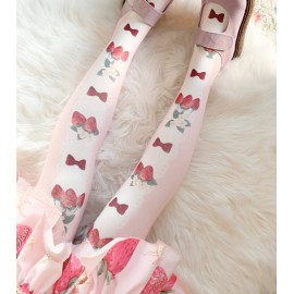 Strawberry Ribbon Lolita Style Tights by Roji Roji (RJ01)