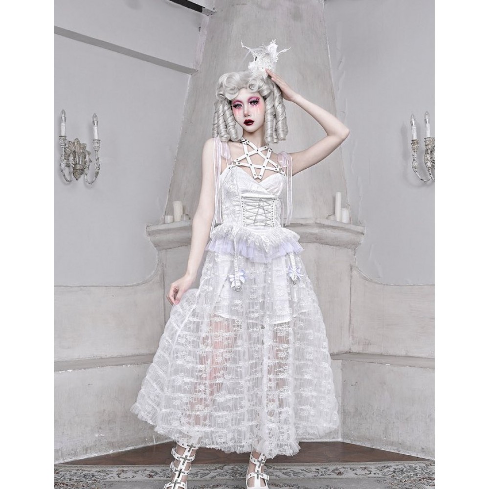 Sleeping Alice White Gothic Pentagram Cami Dress by Blood Supply (BSY143)